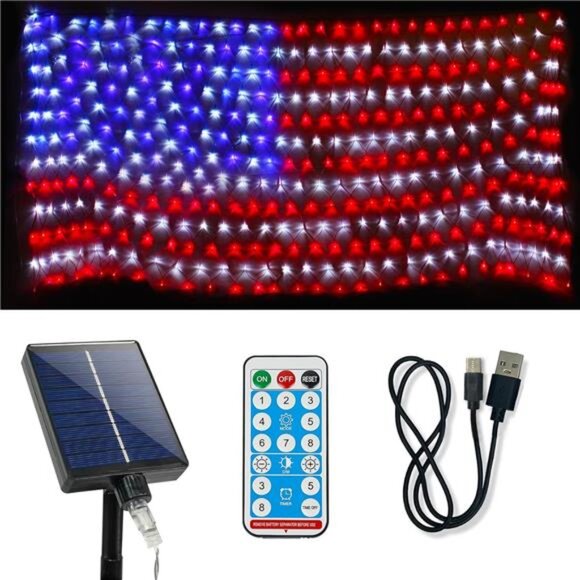 Solar American Flag Light Outdoor Waterproof, Ultra Bright 420 Led American